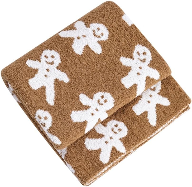 Christmas Gingerbread Throw Blanket, 50*70in Christmas Fluffy Gingerbread Man Throw Blankets, Luxury Christmas Soft