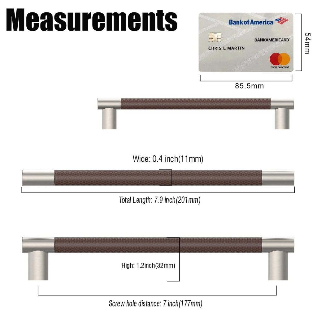 Brown & Nickel Knurled Cabinet Handles Kitchen Pulls 7 Inch 10 Pack