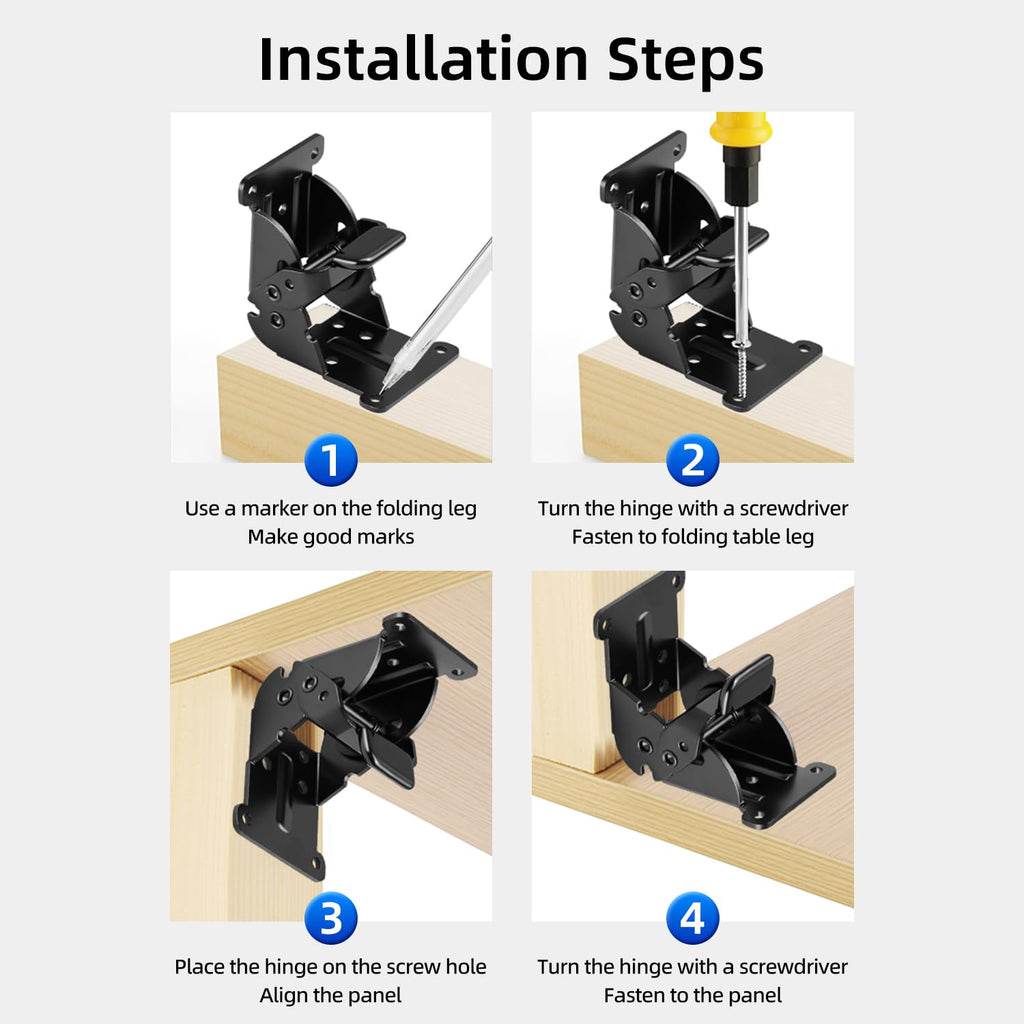 Folding Brackets 4 Pack, Heavy-Duty Self-Locking Hinges with Screws, Foldable Lock Extension Support Brackets for