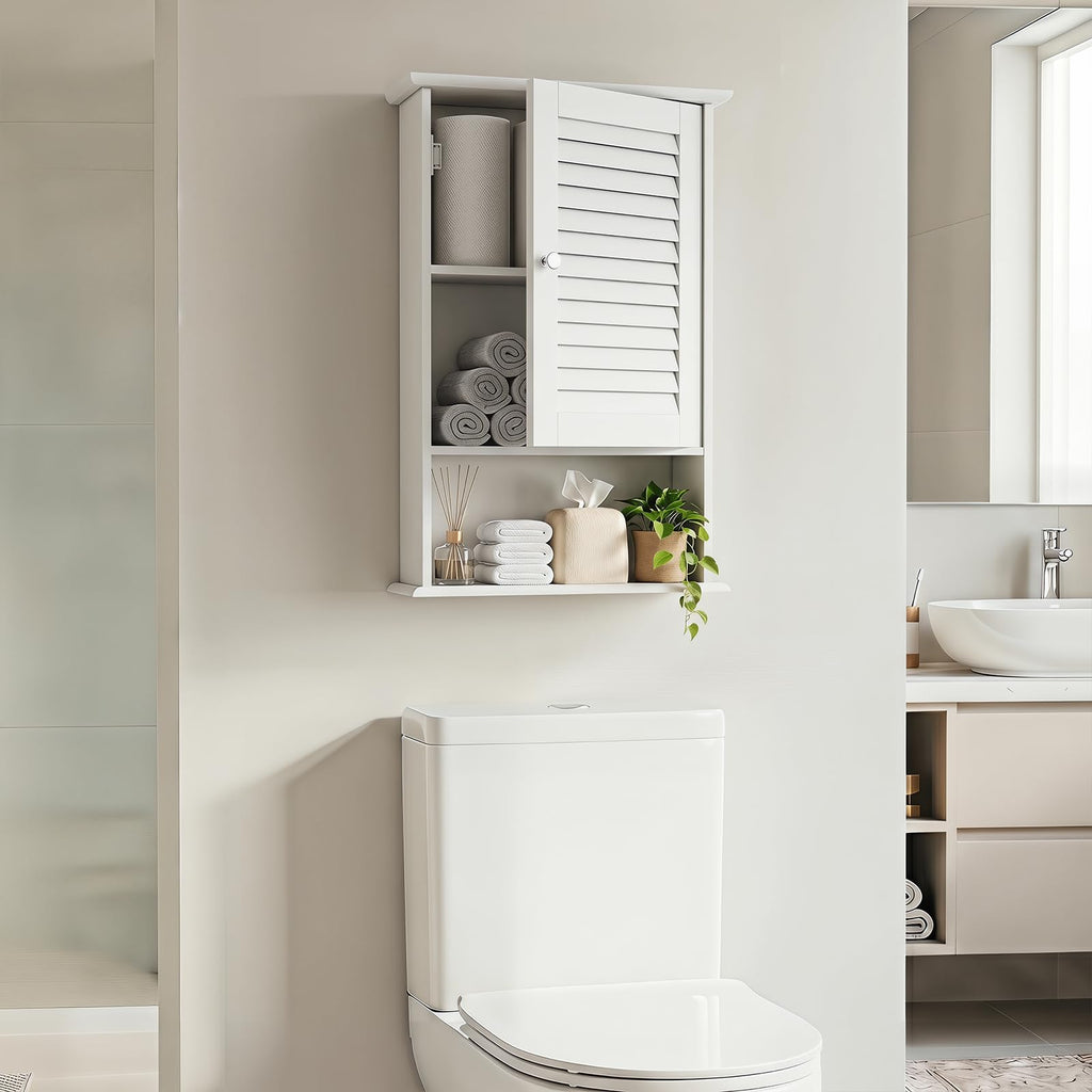 Medicine Cabinet, Wall Mounted Bathroom Cabinet Single Door Wooden Bathroom Wall Cabinet with Adjustable Shelf