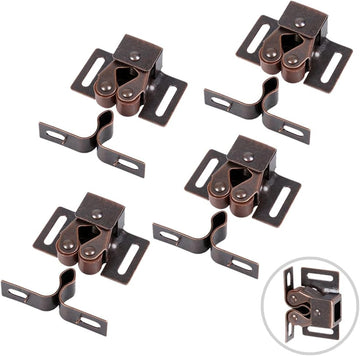 4 Pack Cabinet Latch Double Roller Catch Door Latches and Catches, Bronze