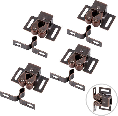 4 Pack Cabinet Latch Double Roller Catch Door Latches and Catches, Bronze