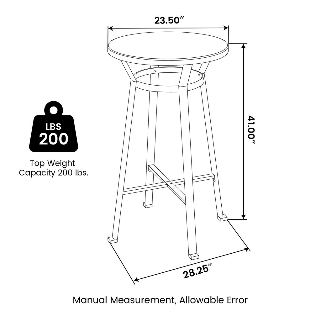 41.25" H Round Bar Table, Bistro Pub Table with Solid Wood Top and Metal Footrest, Rustic Industrial Small Bar Height