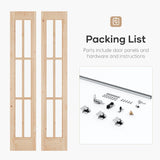 30"x 80" (Double 15" x 80") Bifold Barn Door, Tempered Frosted Glass Bifold Closet Door with 2.5FT C