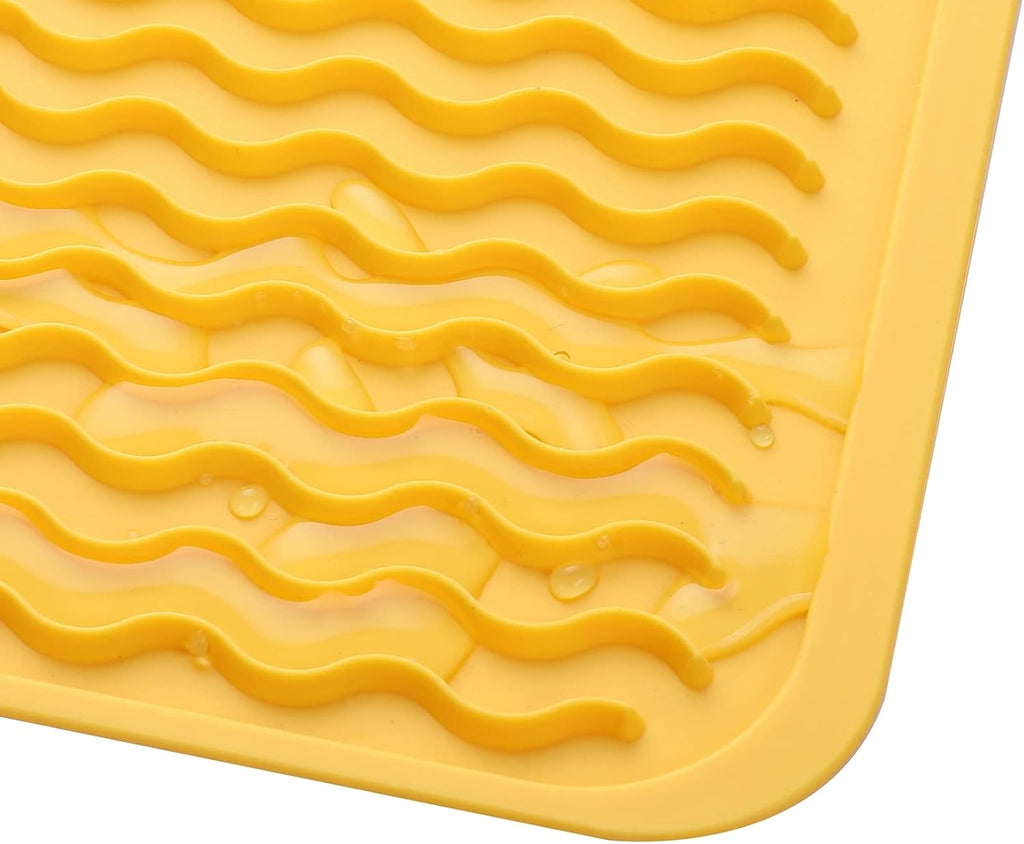 Silicone Dish Drying Mat - Quick-Dry Ridges Counter & Sink Pad, Heat-Resistant Trivet to 450°F, Non-Slip & Dishwasher