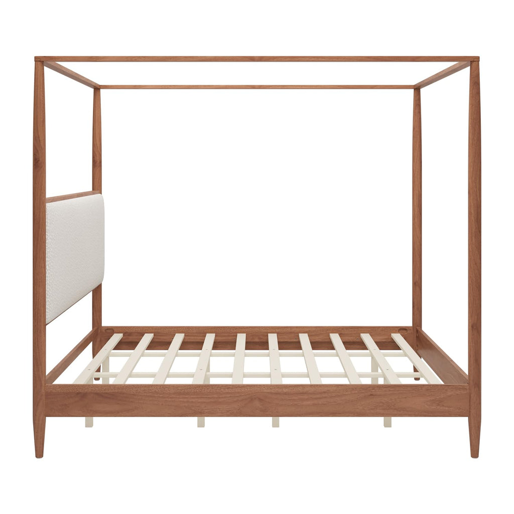 Wood Canopy Bed Frame, Walnut Vintage Four-Posters Platform Bed