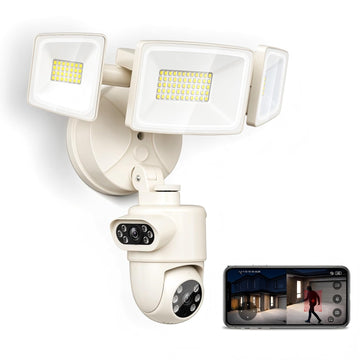 360° Dual-Lens Security Floodlight Camera, Auto Tracking, 4MP, Cream