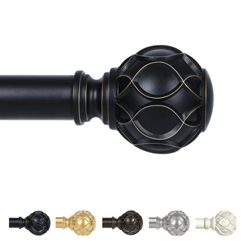Farmhouse Curtain Rod Adjustable 66-120", 1" Heavy Duty Boho, Black