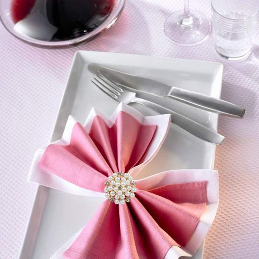 Elegant Pearls Napkin Rings,Napkin Holder Ring Metal Buckles for Table Setting Decor at - Set of 12