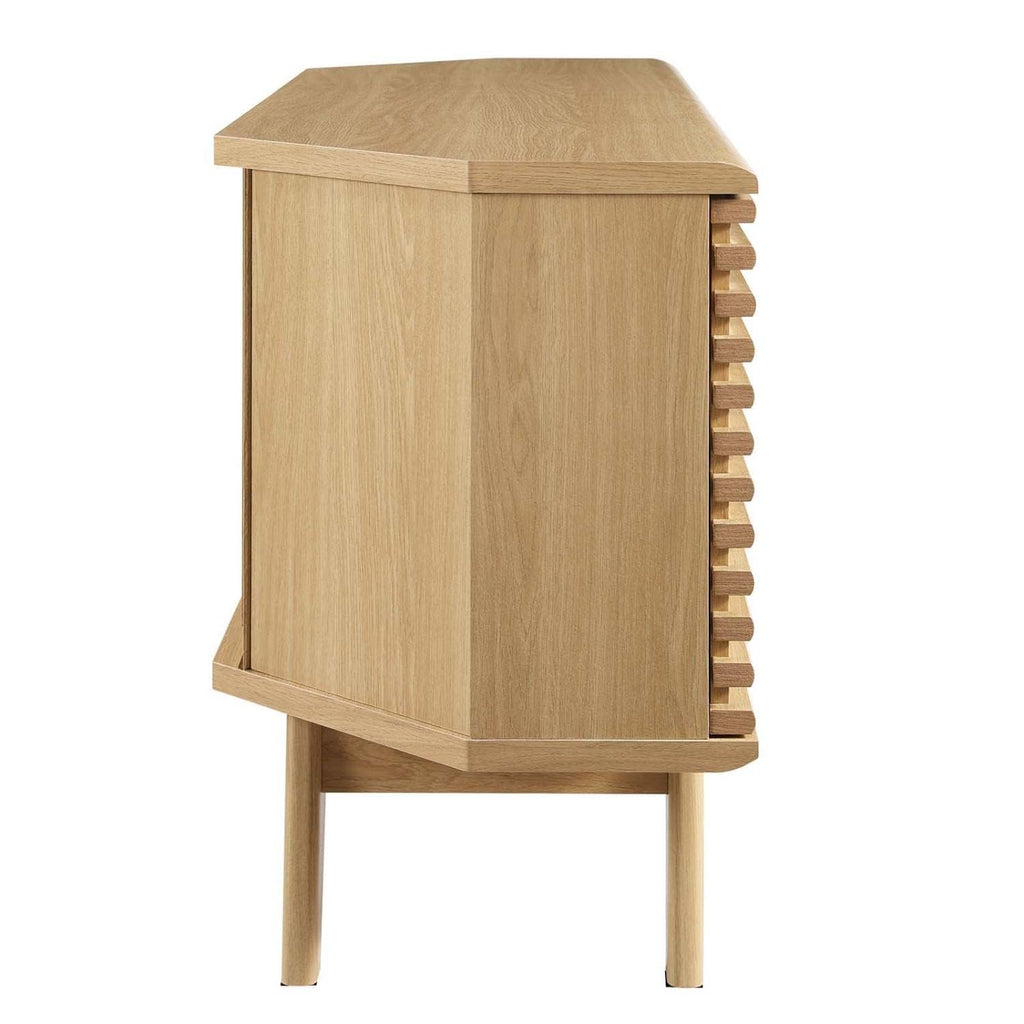 Render Mid-Century Modern Low Profile 46" Corner Media TV Stand in Oak, 15 x 46 x 23