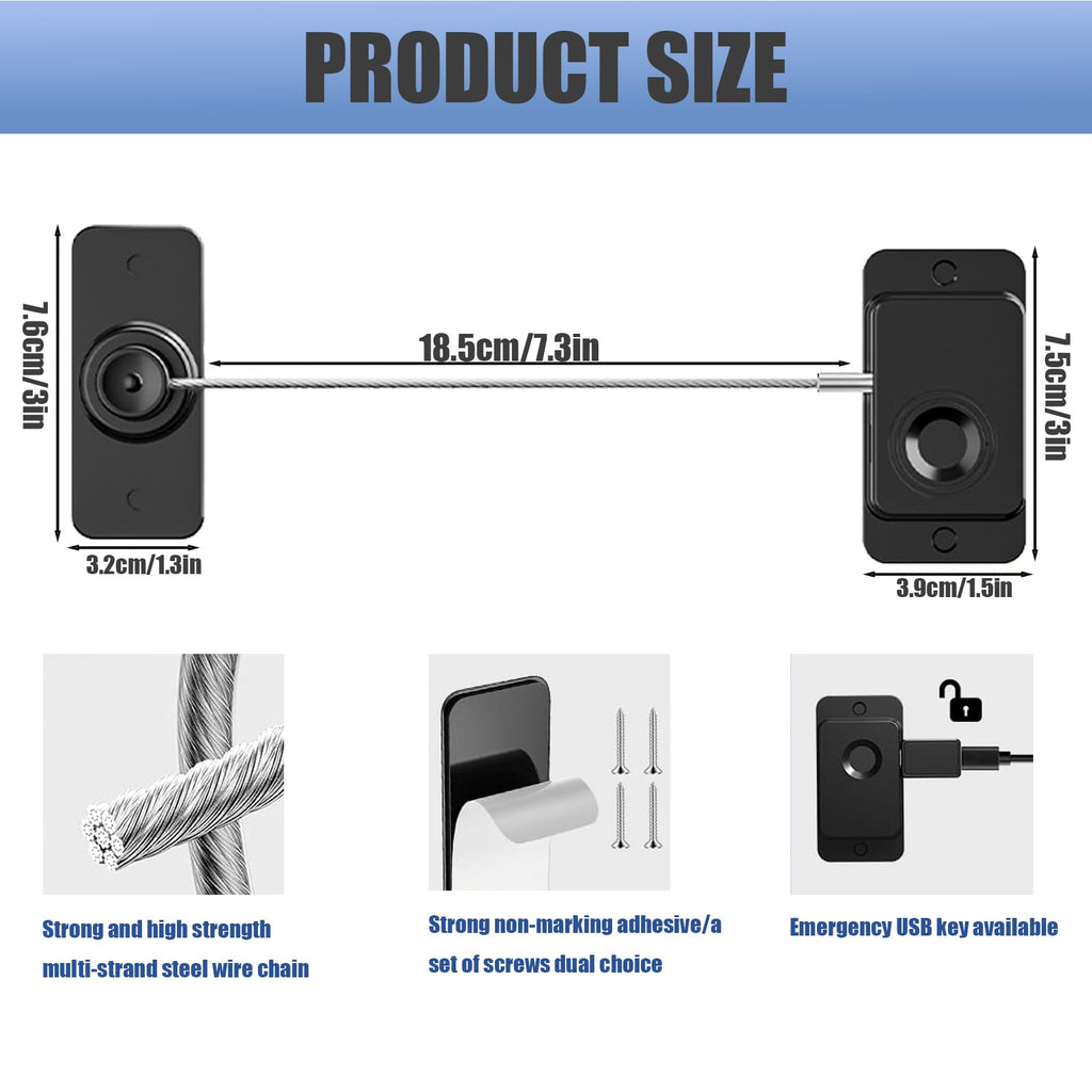 Fingerprint Fridge Refrigerator Lock, Child & Pet Proof Security for Drawers, Cabinets, Toilet, 90 Degree Cable