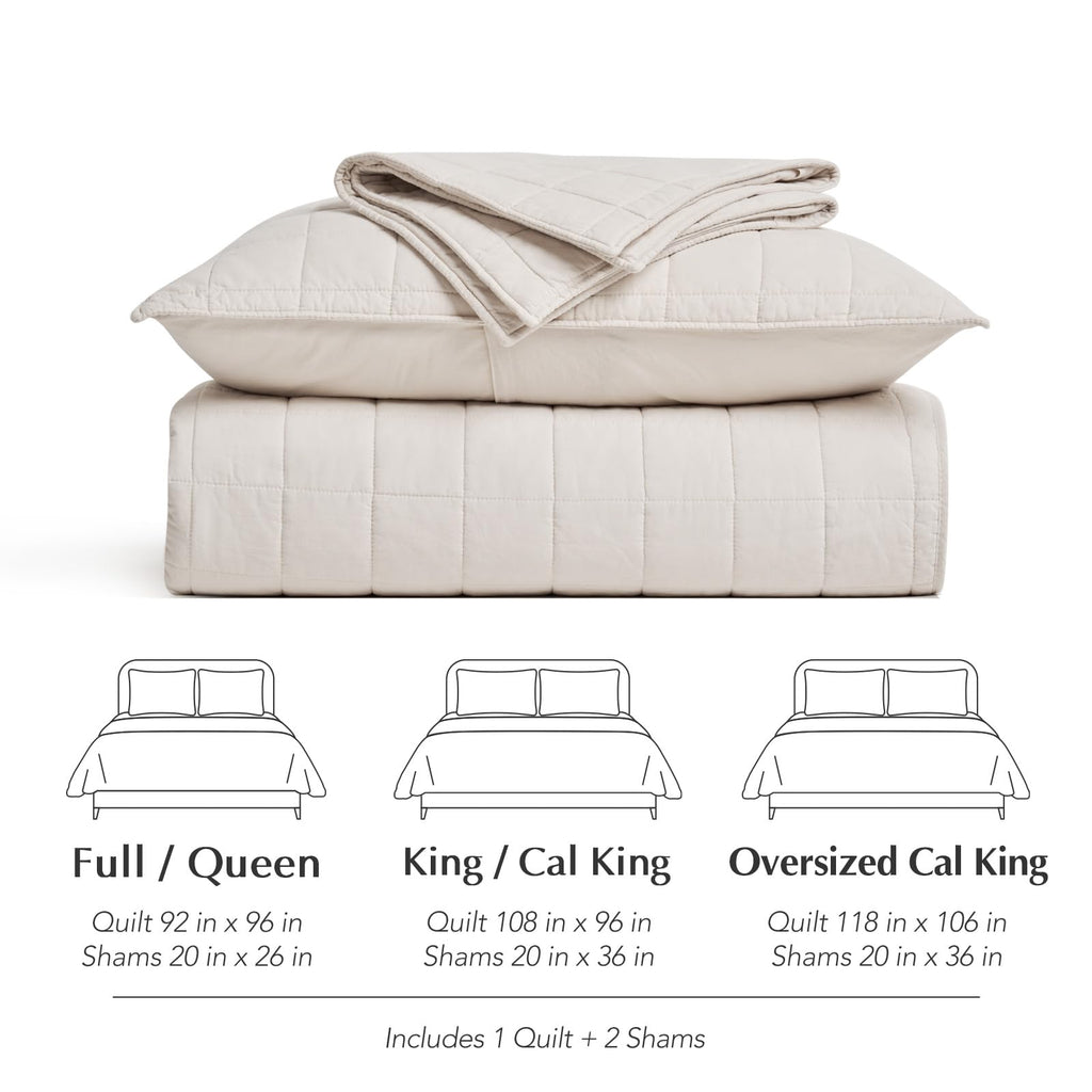 100% Cotton Box Stitch Quilt Set, Oversized King, Birch