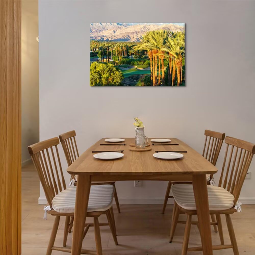 Palm Trees with Golf Course Canvas Wall Art Bedroom Bathroom Home Decorations Coachella Valley Mountain Picture Wall