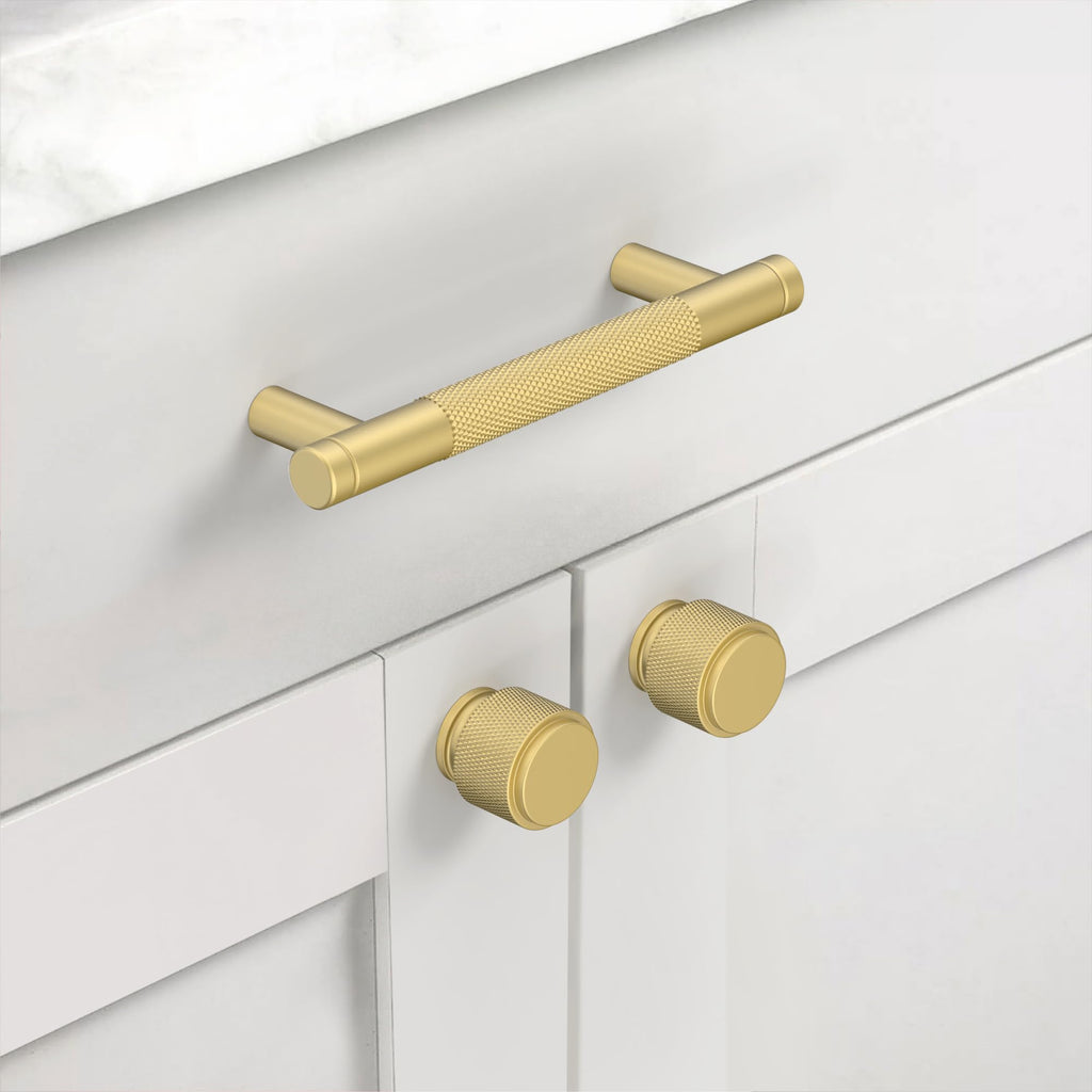 10 Pack 3.75 Inch(96mm) Brushed Gold Kitchen Knurled Cabinet Handles, Cabinet Pulls Kitchen Cabinet Hardware for