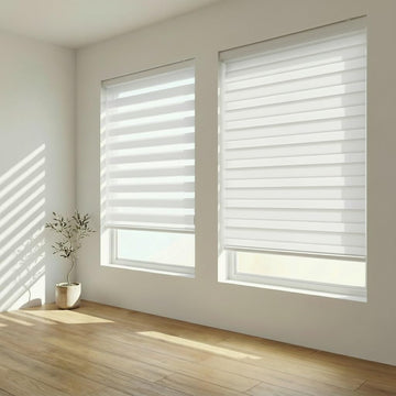 Cordless Custom Zebra Roller Shades and Blinds [Basic, White, W 34 x H 48 inch] Dual Layer Sheer for Day and Night