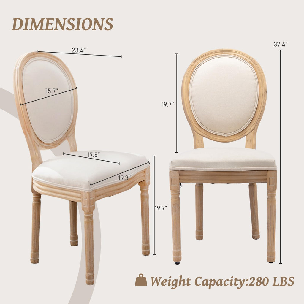 French Country Dining Chairs Set of 4, Farmhouse Upholstered Dining Room Chairs with Round Back&Solid Leg, Mid-Century