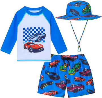 Baby Boys Swimsuit Summer Beach Rash Guard Swimwear Two Piece Sunsuit with Sun Hat