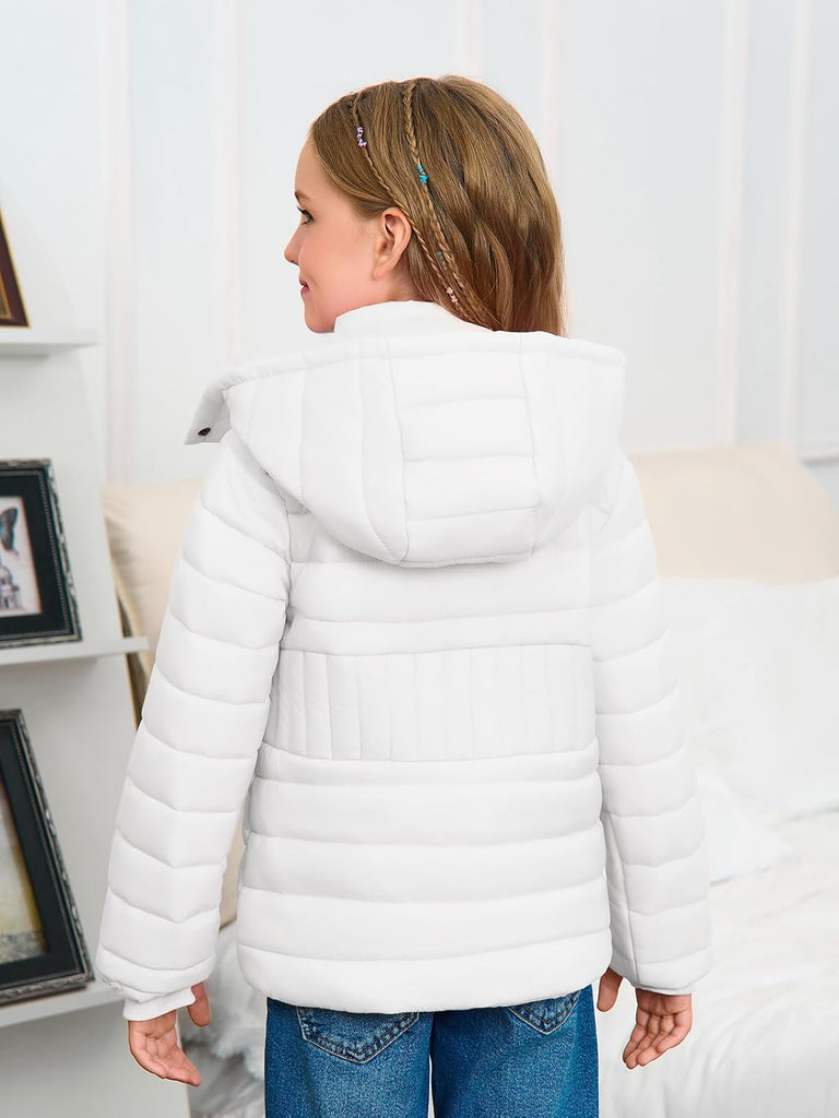 Girls Hooded Puffer Jacket Kids Winter Quilted Down Coats with Zipper Pockets