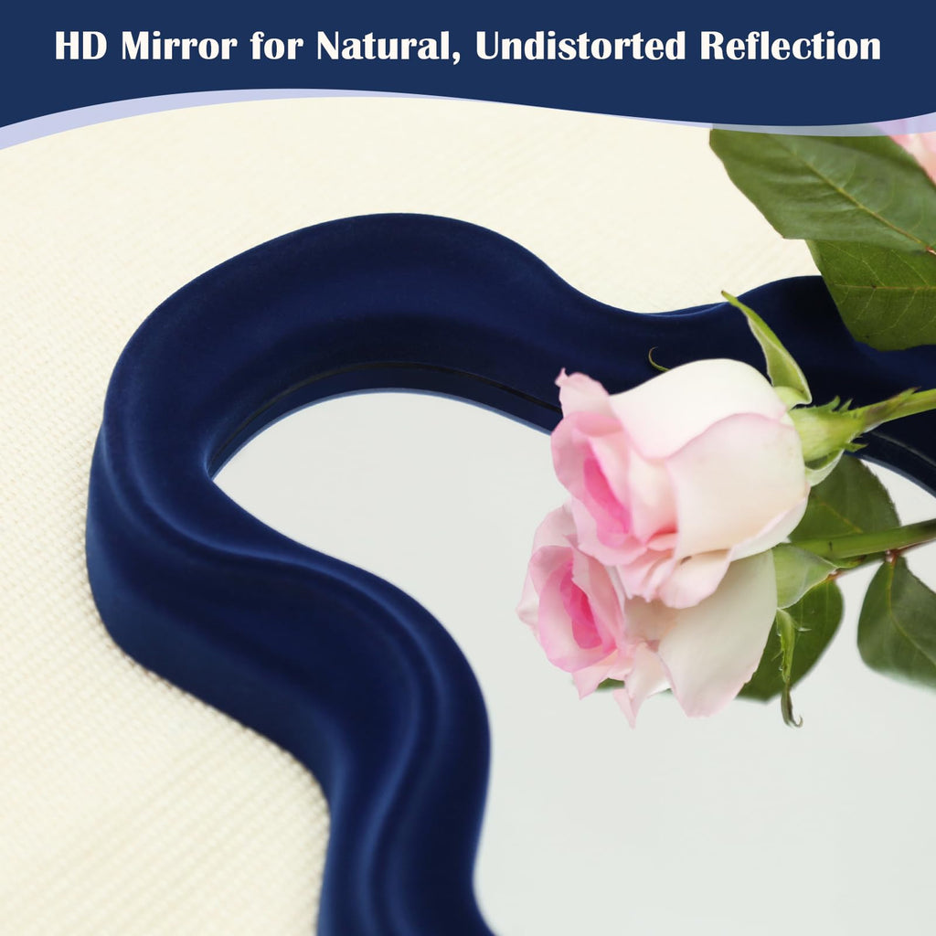 Irregular Wall Mirror Living Room Decor, Decorative Wavy Funky Mirrors with Flocking Touch, Modern Asymmetrical