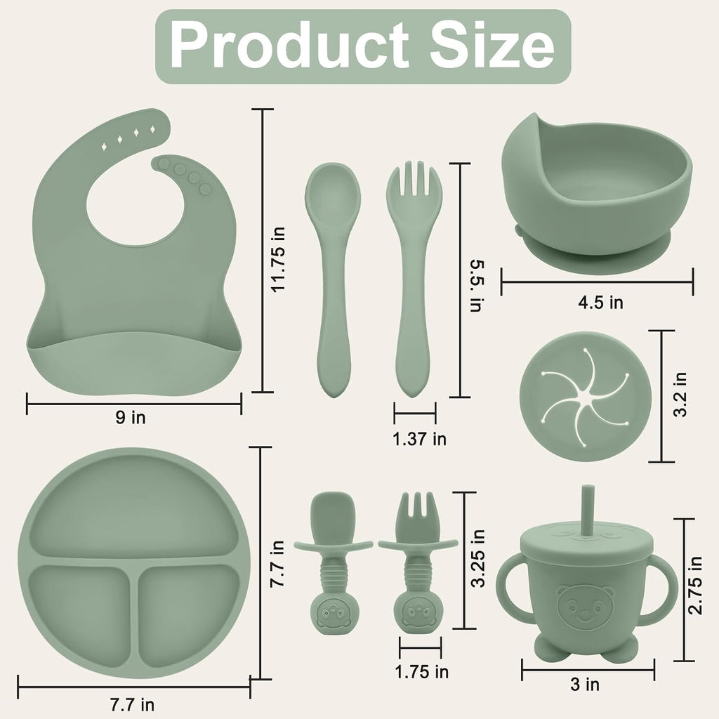 Feeding Set | Baby Led Weaning Supplies Includes Suction Bowls and Divided Plates, Adjustable Bib, Baby Utensils
