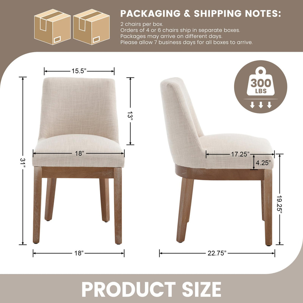 Upholstered Set of 6, Modern Wooden Dining Room Chair with Wood Legs, Linen Fabric Kitchen Chairs Farmhouse Dinner