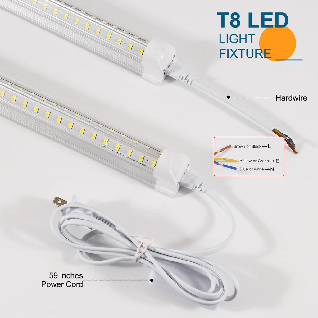 Led Shop Lights, Led Shop Lights 4FT 50W 6500K Clear White, Shop Light 4FT 110V Linkable Integrated V-Shape for
