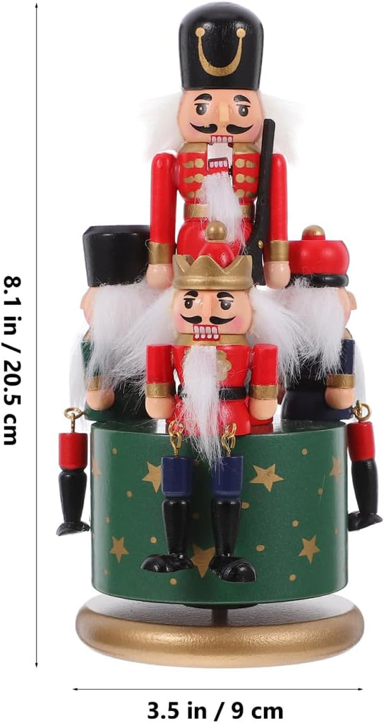 Wooden Nutcracker Music Box Clockwork Wind Up Musical Carousel Nutcracker Puppets Music Toy Nutcracker Soldier