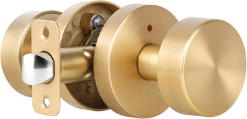 Satin Brass Door Knob Interior Privacy Door Knobs with Lock, Brushed Brass Door Knobs Modern Round Gold Door Handles