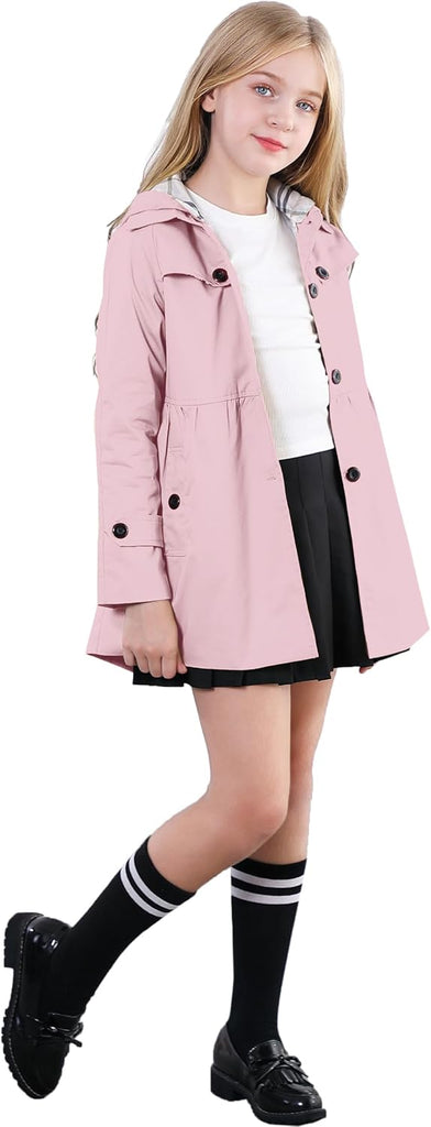 Girl's Single Breasted Trench Coat Hooded Dress Coat Outerwear