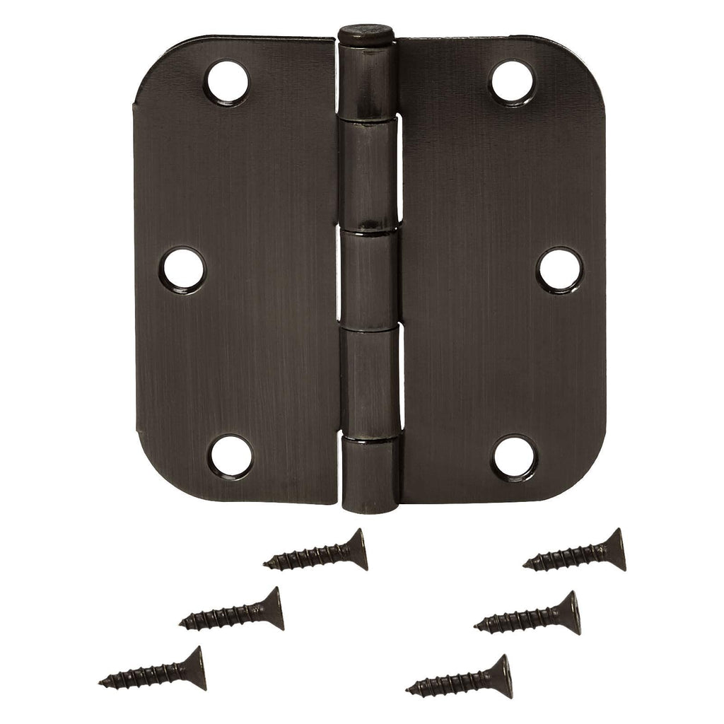 Rounded 5/8 Radius Interior Door Hinges with Screws, 3.5" x 3.5", Oil Rubbed Bronze, 18-Pack