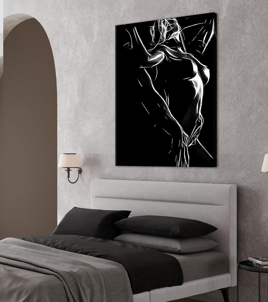 Black White Intimate Bedroom Canvas Wall Art - Minimalist Line Sexy Couple Figure Art Print Abstract Erotic Sensual