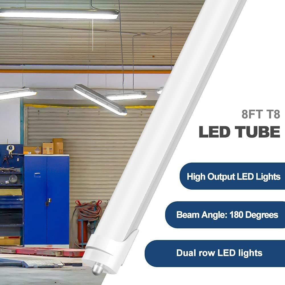 T8 T10 T12 8FT LED Tube Light Bulbs, 50W 6000LM, 5000K Daylight
