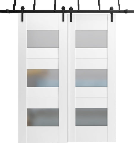 Sete 6003 | Interior barn Bypass Sliding Doors with Frosted Glass, MDF, 60x80, White, Modern Style |