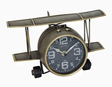 Airplane Metal Tabletop Clock Industrial Home Decor Accents for the Mantel, Shelf, Desk, or Any Table Top, Battery