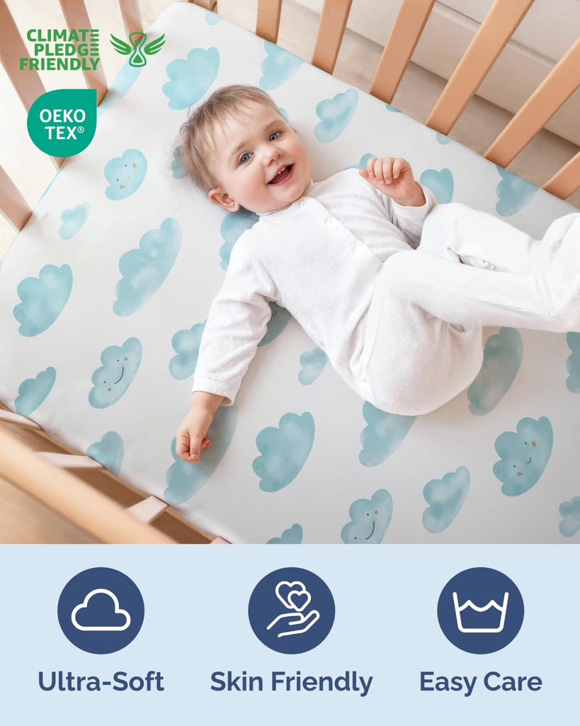 Crib Sheets - Pack of 2 Fitted Sheets for Standard Crib - 52x28in, Clouds