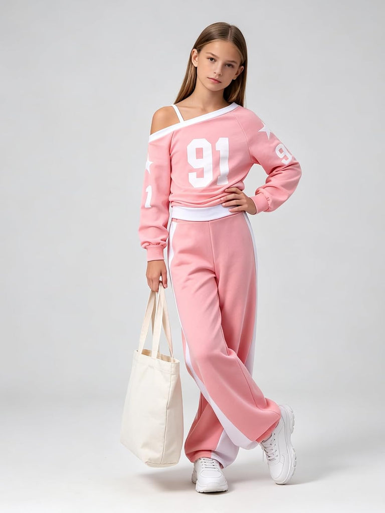 Teen Girls Clothes 2 Piece Off the Shoulder Top and Pants Fall Girl Outfits Set with Pockets