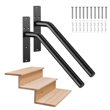 16 Inch Stair Handrails for 1-3 Steps, Black Safety Rails