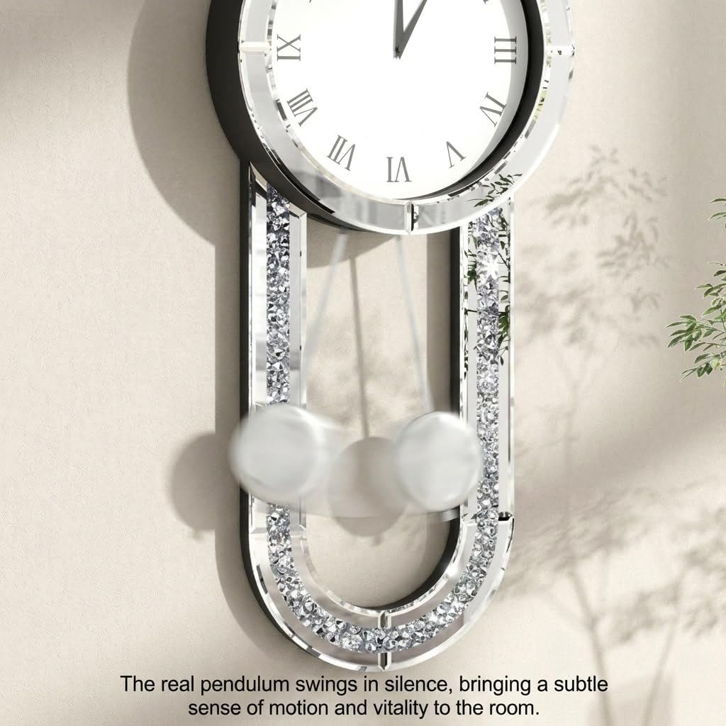 Decorative Wall Clock, 32" Mirrored Pendulum Clock
