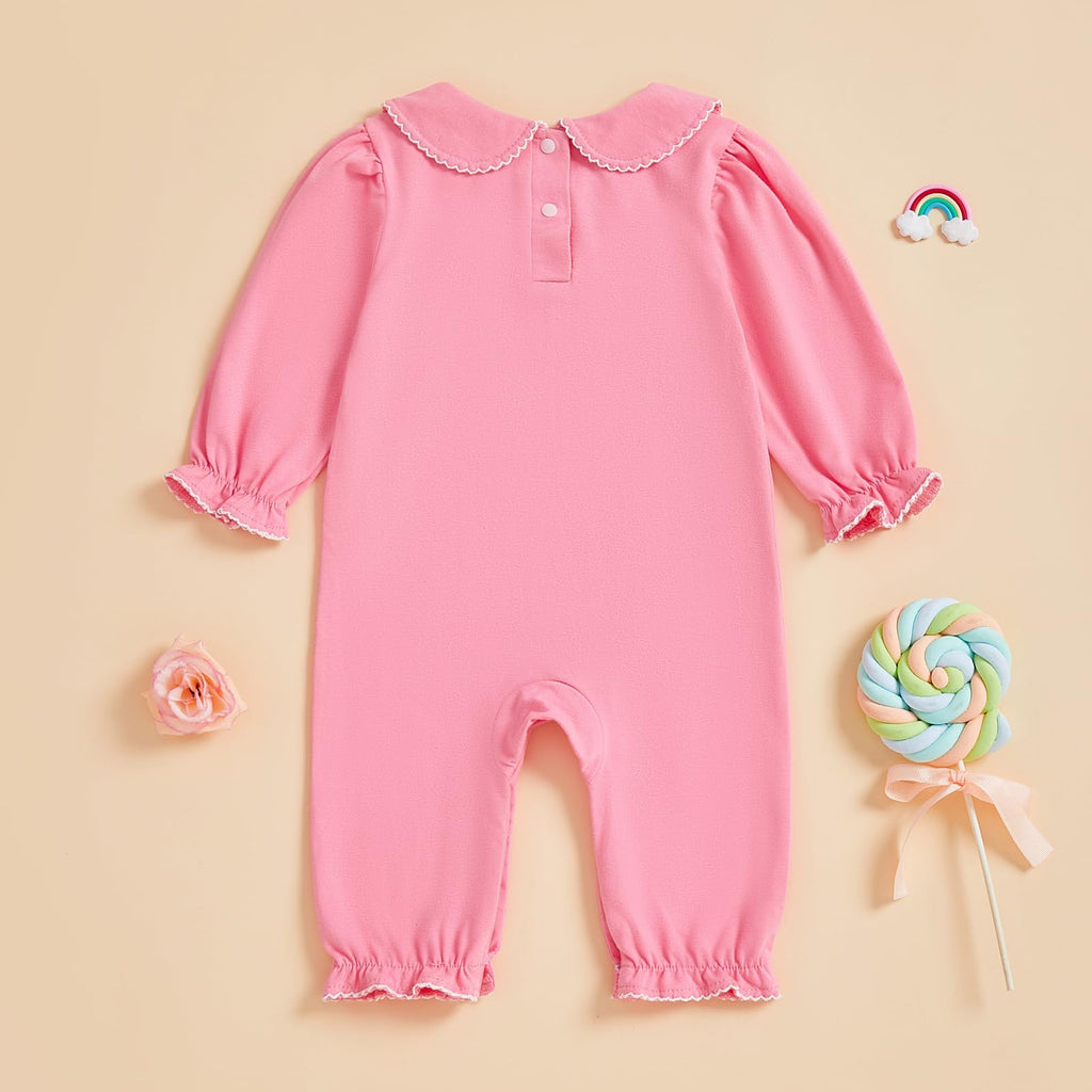 Baby Coming Home Outfit Boy Girl Plain Long Sleeve Romper Jumpsuit (Scalloped Collar-Pink, )