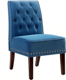 Blue Velvet Dining Chairs, DRM'SCUUM Comfy Dining Room Chairs, Soft Blue Velvet with Fabric Buttons and Nails