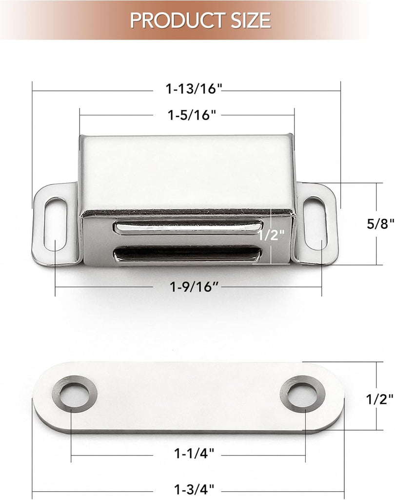 4 Pack Silver Magnetic Door Catch, Brushed Satin Nickel Cabinet Magnets, Strong Magnetic Catch Latch Cabinets, Drawers
