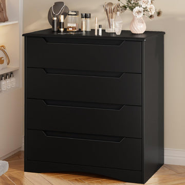 4 Drawer Dresser, Sturdy Chest of Drawers, Black