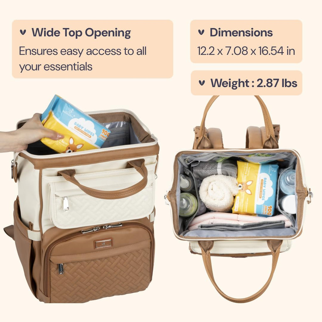 Leather Diaper Bag Backpack, Multifunction Large Bags with Changing Pad & Stroller Straps & Pacifier Case, Unisex