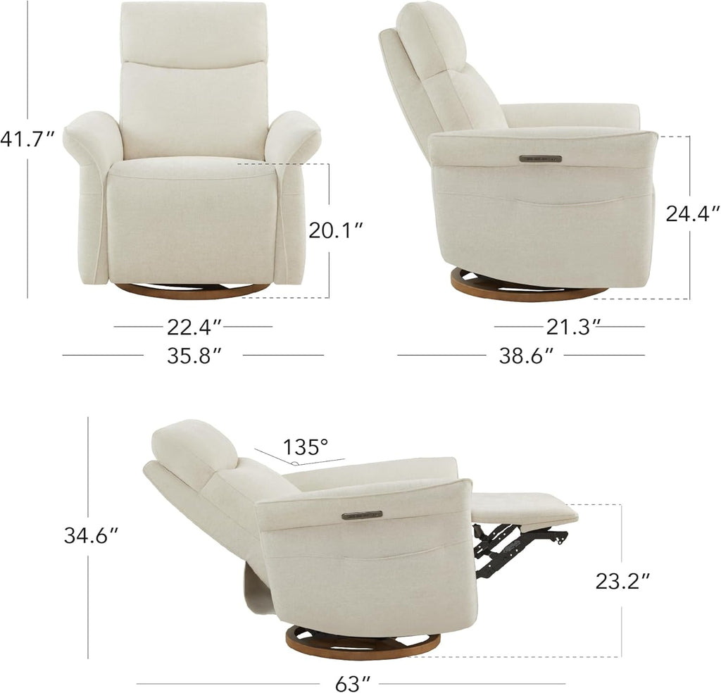 Power Swivel Glider Nursery Recliner Chair, Triple Motor, Linen | Electric Nursery Rocking Chair with Adjustable