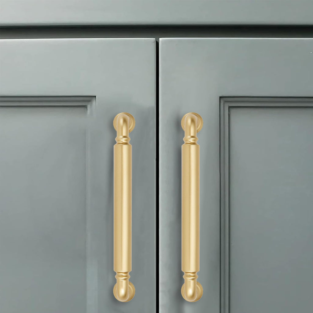 10 Pack 3-3/4 Inch Hole Center Brushed Gold Cabinet pulls Heavy-Duty Solid Matte Satin Gold Cabinet Handle Hardware