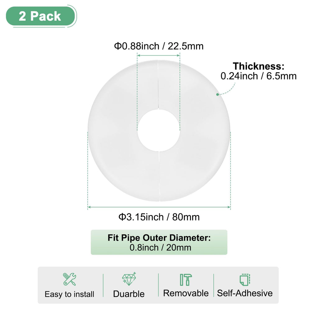 2-Pack Wall Split Flange, for 0.8 Inch/20mm OD Pipe ABS Escutcheon Plate Round Self-Adhesive Plumbing Cover Plates