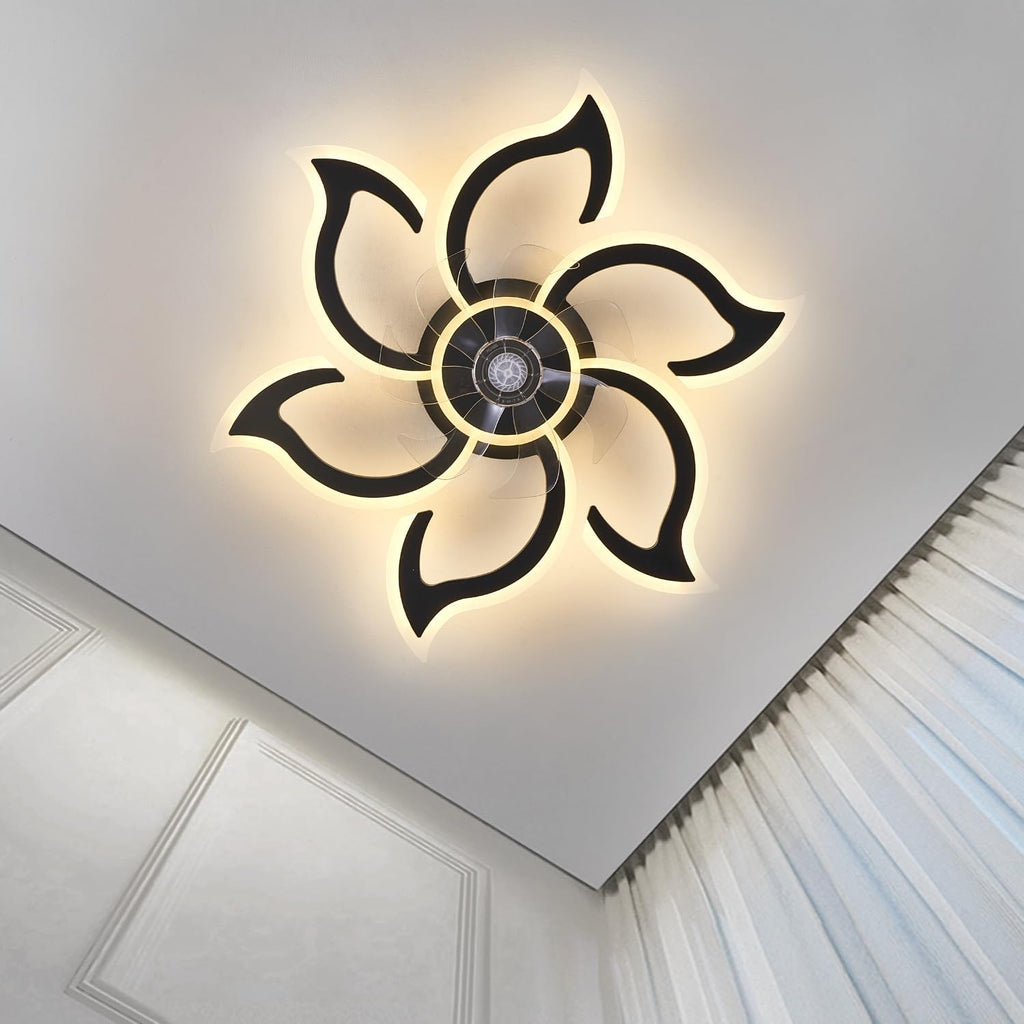 35" Black Modern Ceiling Fan with Light Remote Control, 3 Light Color 6 Speeds Samll Low Profile Ceiling Fan