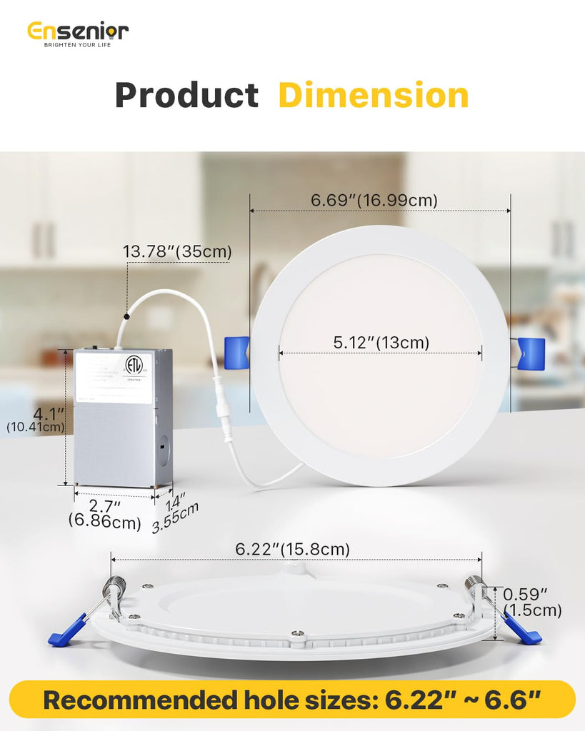 48 Pack 6 Inch LED Recessed Light, 5CCT Dimmable Canless Wafer