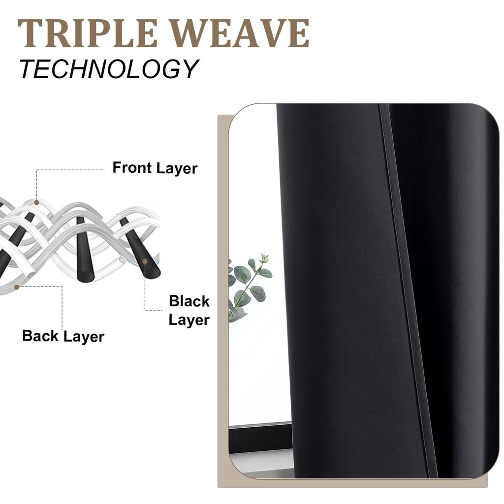 Black Blackout Curtains 90 Inches Long 2 Pcs, Modern Farmhouse Decor Rod Pocket Window Curtains Dining Room, Thermal