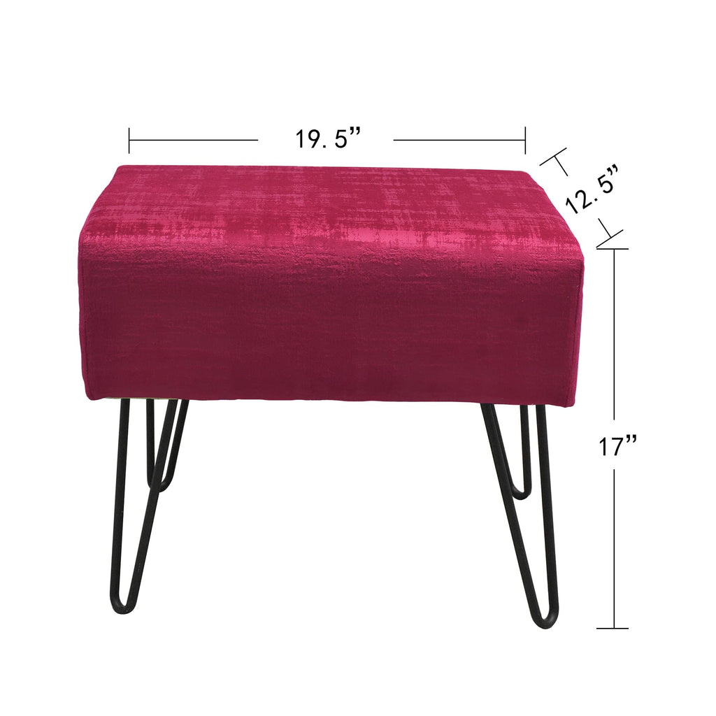 Red Velvet Tufted Ottoman 19.5"x12.5"x17"H Entryway Bench Comfy Furry Makeup Stools Foot Rest Stool Sturdy Bedroom